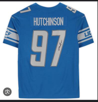 Men NFL Detroit Lions 97 Hutchinson Signed Autographed blue jerseys